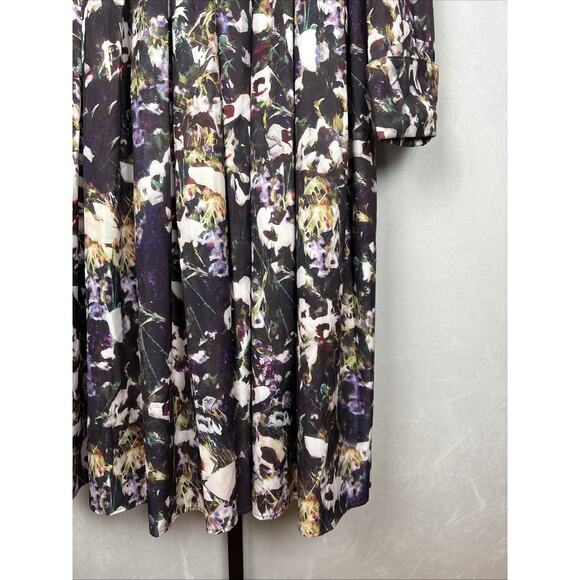 Dalia MacPhee Long Sleeve Floral Dress L Black Collared Button Front Art to Wear - Picture 7 of 15